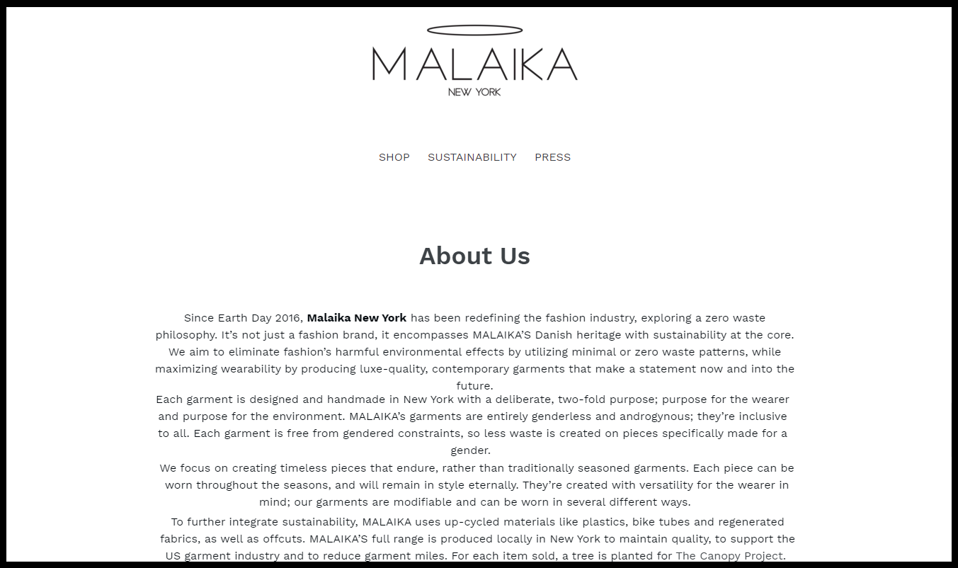 Malaika New York Website Content